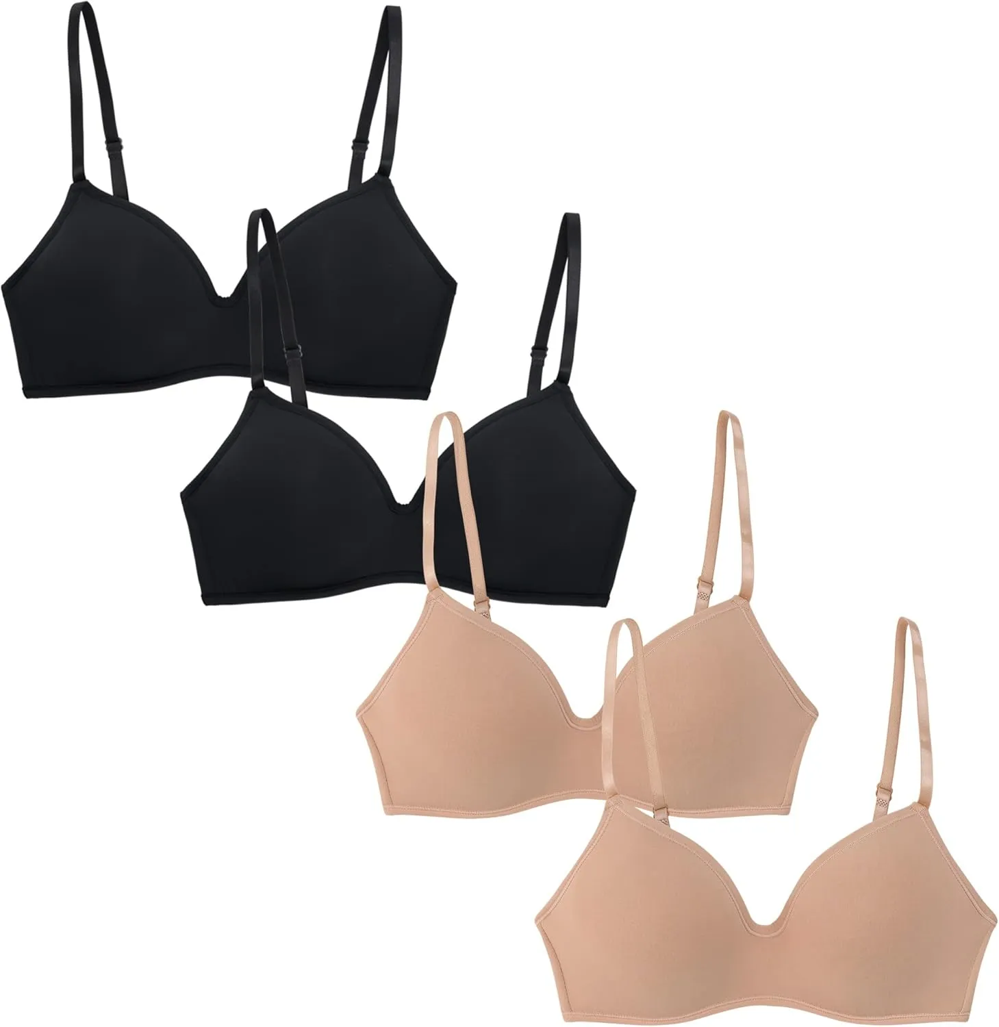 4 Pack Wirefree Bra - Women's Flexible Soft Foam Wireless No Wire Soft Pad T Shirt Bra Value Pack