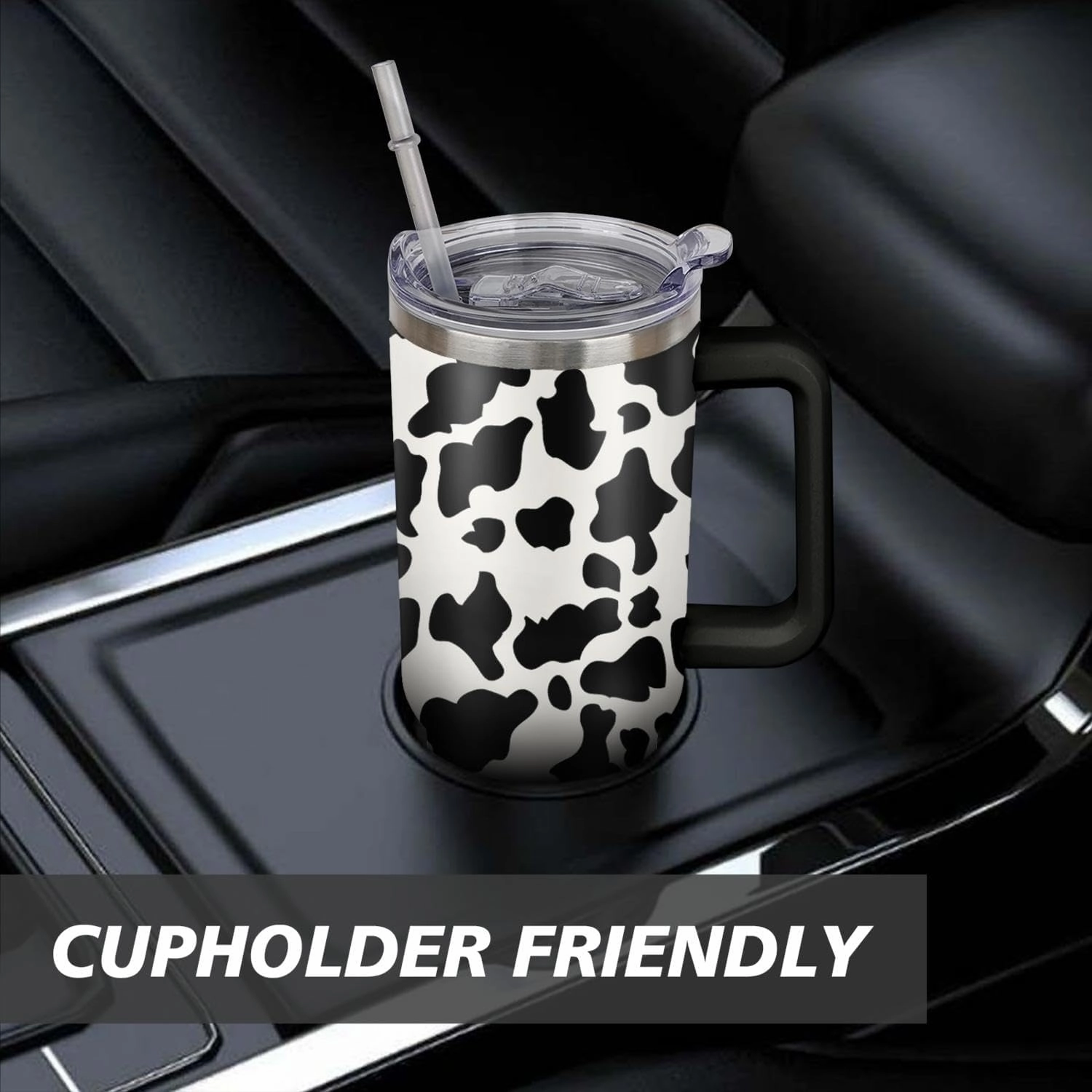 40 oz Cow Tumbler with Handle and Straw Lid,Leak Proof Travel Stainless Insulated Tumbler,Cup Holder Friendly,Perfect for Outdoor Travel Car and Sports