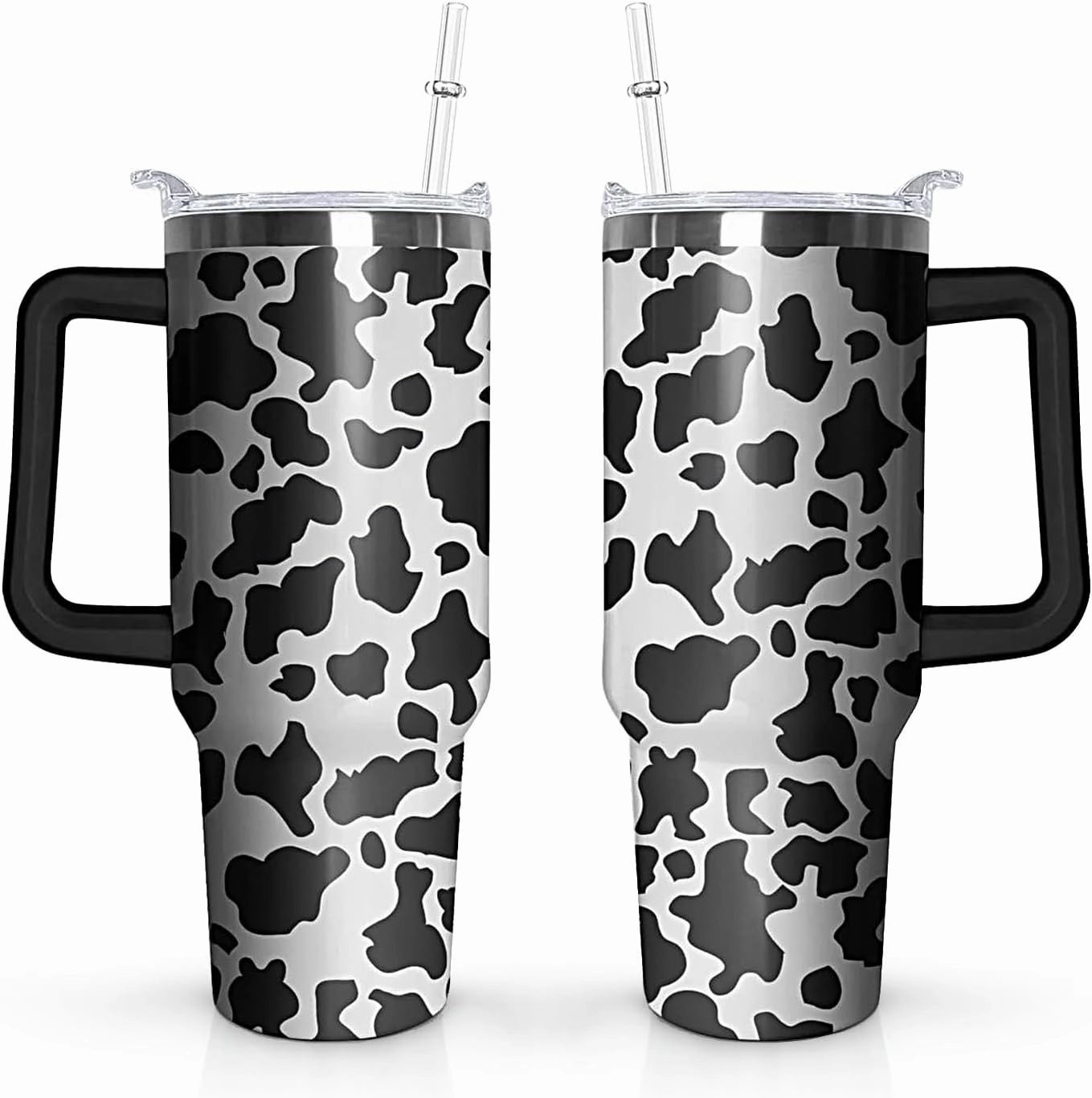 40 oz Cow Tumbler with Handle and Straw Lid,Leak Proof Travel Stainless Insulated Tumbler,Cup Holder Friendly,Perfect for Outdoor Travel Car and Sports