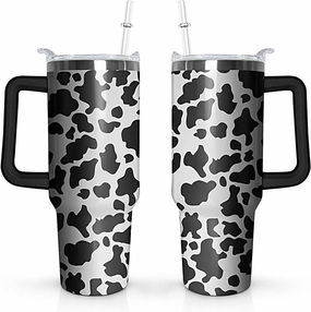 40 oz Cow Tumbler with Handle and Straw Lid,Leak Proof Travel Stainless Insulated Tumbler,Cup Holder Friendly,Perfect for Outdoor Travel Car and Sports