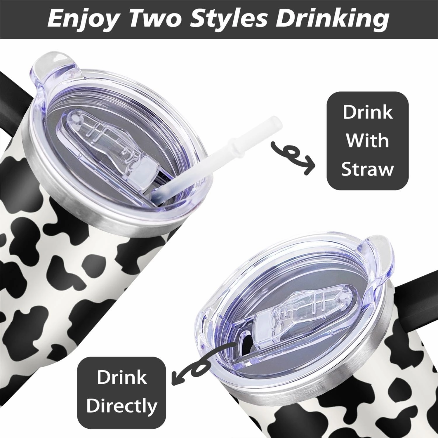 40 oz Cow Tumbler with Handle and Straw Lid,Leak Proof Travel Stainless Insulated Tumbler,Cup Holder Friendly,Perfect for Outdoor Travel Car and Sports
