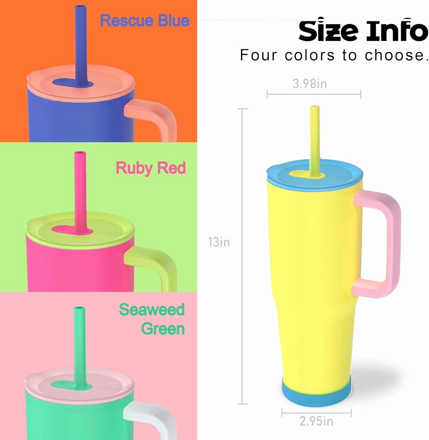 40 oz Tumbler with Handle and Straw for Her, Flexible Straw, Insulated Tumbler Cups with Silicone Bottom, Keeps Beverages Cold Up to 24 Hours, Gym/Work/Travel/School/Gift（Lemon Yellow）