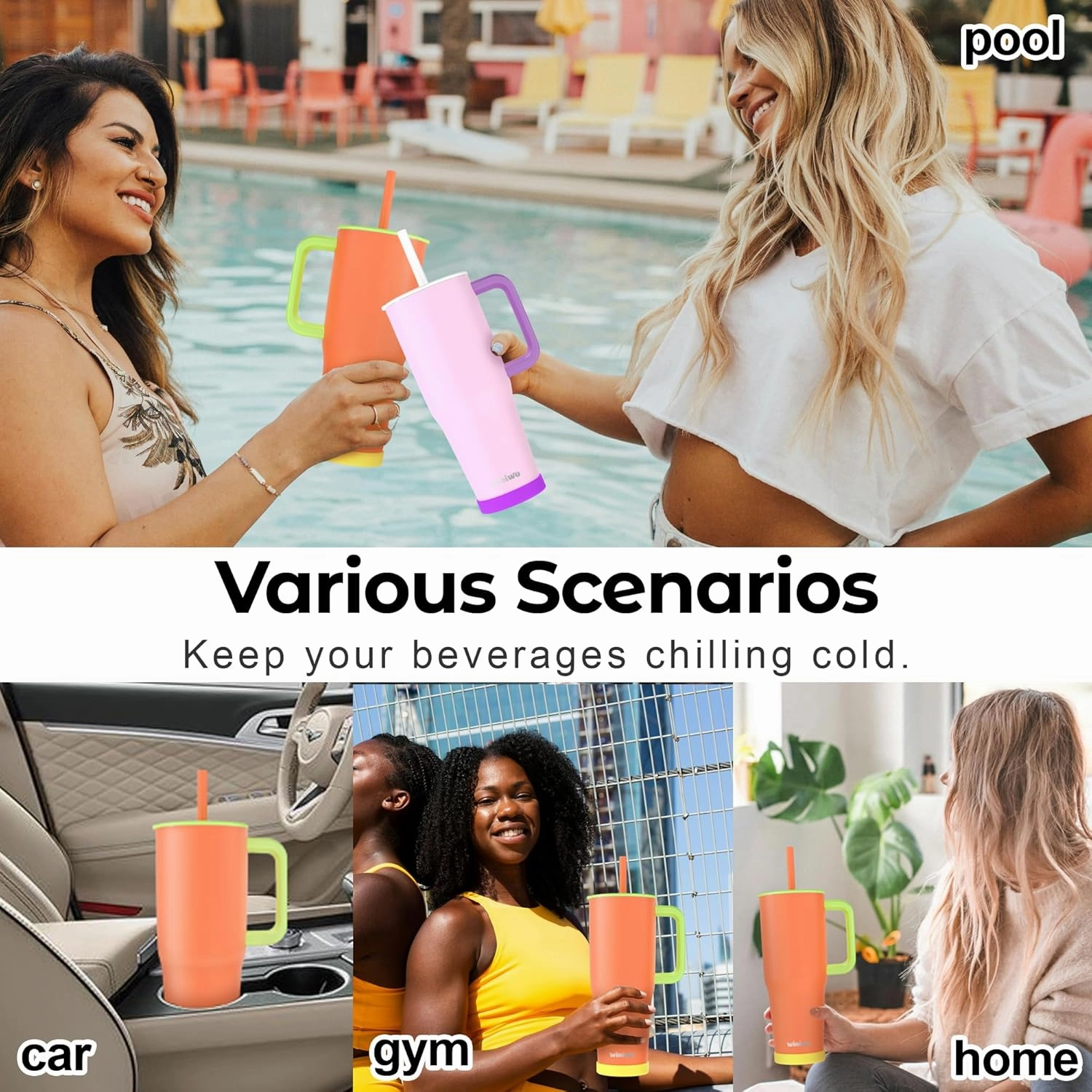 40 oz Tumbler with Handle and Straw for Her, Flexible Straw, Insulated Tumbler Cups with Silicone Bottom, Keeps Beverages Cold Up to 24 Hours, Gym/Work/Travel/School/Gift（Lemon Yellow）