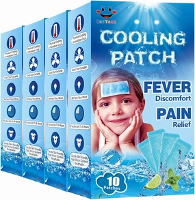 40 Sheets EasYeah Cooling Patches for Fever Discomfort & Pain Relief, Cooling Relief Fever Reducer, Soothe Headache Pain, 10 Count Per Box (4 Boxes)