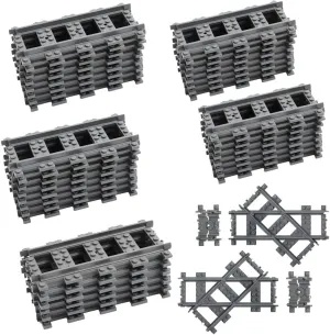 42PCS City Train Tracks, Classic Accessories, Railroad Building Toy Compatible with All Major Brand - 38 Straights, 2 Left Right 45° Intersection Rails, 2 Flexible Rails