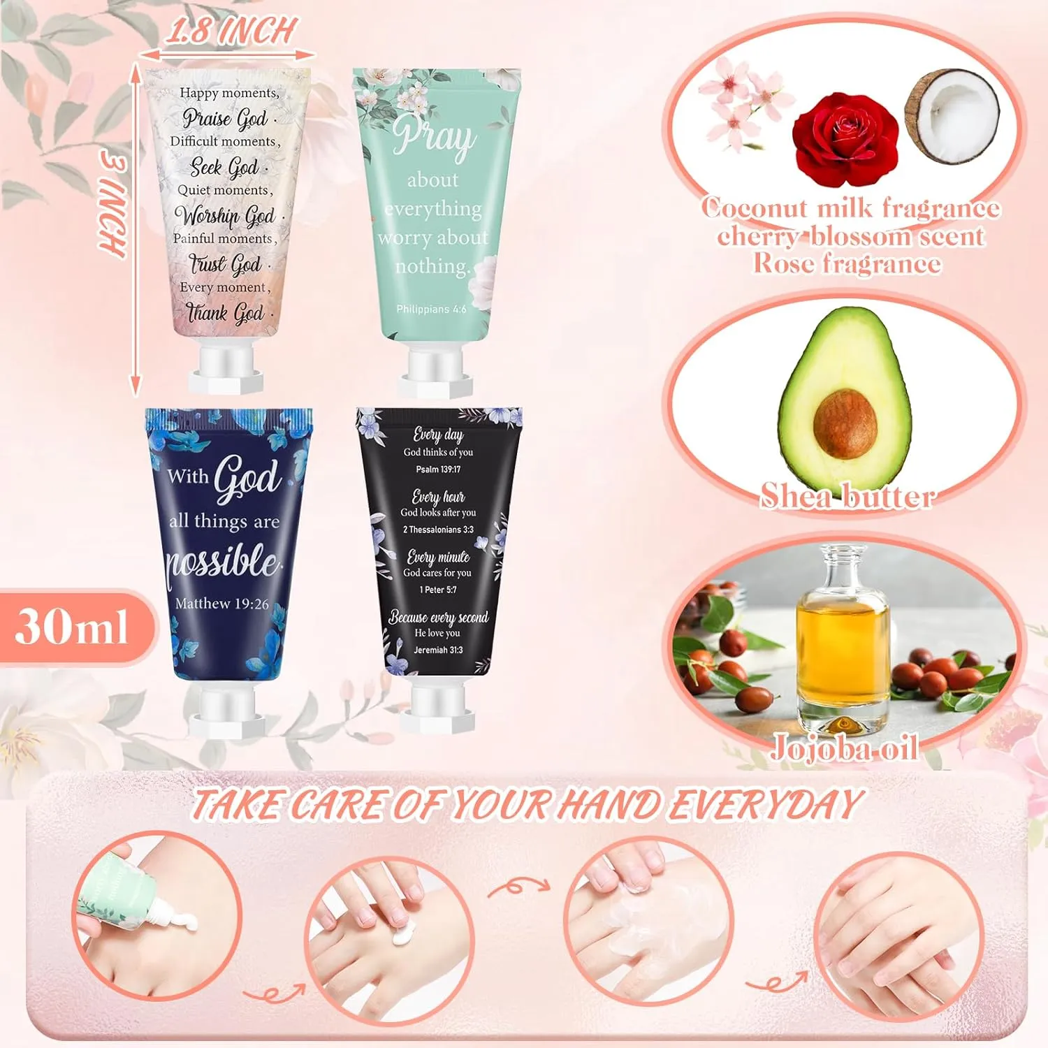 48 Pcs Christian Hand Cream Bulk for Women Mothers Day Church Gifts in Bulk Bible Travel Hand Lotion for Dry Hands Bible Verse Hand Lotion for Mom Grandma Holiday mothers day Gift