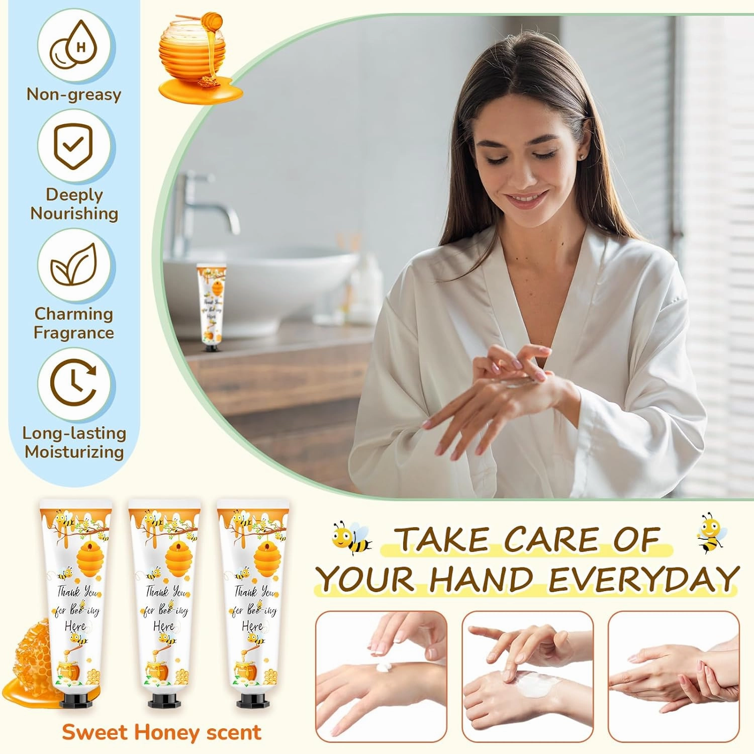 48 Sets Baby Shower Hand Cream Bulk Bee Honey Baby Shower Favors Bridal Thank You Hand Cream for Guests Travel Size Lotion with Organza Bags
