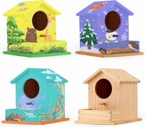 4 Pack Wooden Birdhouse Kit - DIY Birdhouse with Paint and Brushes, Art and Craft Painting kit for Boys, Girls, Adults - Perfect for Classroom, Birthday, Indoor and Outdoor Craft Projects