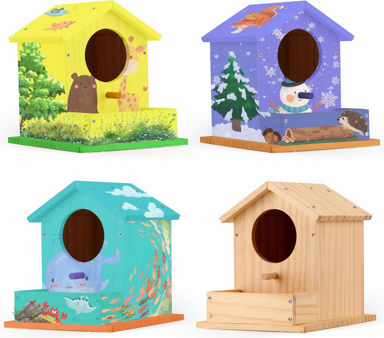 4 Pack Wooden Birdhouse Kit - DIY Birdhouse with Paint and Brushes, Art and Craft Painting kit for Boys, Girls, Adults - Perfect for Classroom, Birthday, Indoor and Outdoor Craft Projects