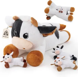 4Pcs Cow Stuffed Animals, Mommy Cow with Babies Inside, Soft Farm Plush Toys, Giant Weighted Stuffed Animals for Adults, Gifts for Boys Girls on Birthday Children's Day Christmas(19.5" 3.3lbs)