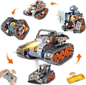5 in 1 STEM Building Toys with LED Light, APP & Remote Controlled Cars Building, Robot/Tank/Bulldozer 552 Pcs, DIY Rechargeable Building Kit for Boys Girls, Science Learning Gifts for Age 6-12  Year