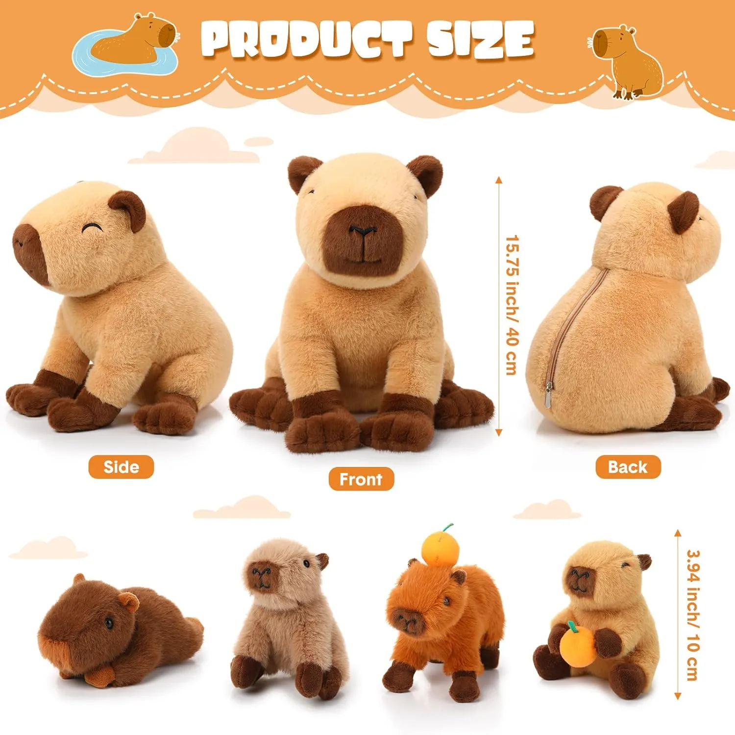 5 Pcs Capybara Stuffed Animals 15.75'' Capybara Mommy with 4 Cute Babies Set Soft Plushies for Girls Birthday Christmas Party Gift(Sitting)