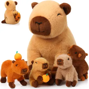 5 Pcs Capybara Stuffed Animals 15.75'' Capybara Mommy with 4 Cute Babies Set Soft Plushies for Girls Birthday Christmas Party Gift(Sitting)