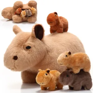 5 Pcs Capybara Stuffed Animals Capybara Plush Set Gift for Kids Mommy with 4 Cute Babies Inside Soft Stuffed Plushies for Boys Girls Birthday Party Favors(Light Color)