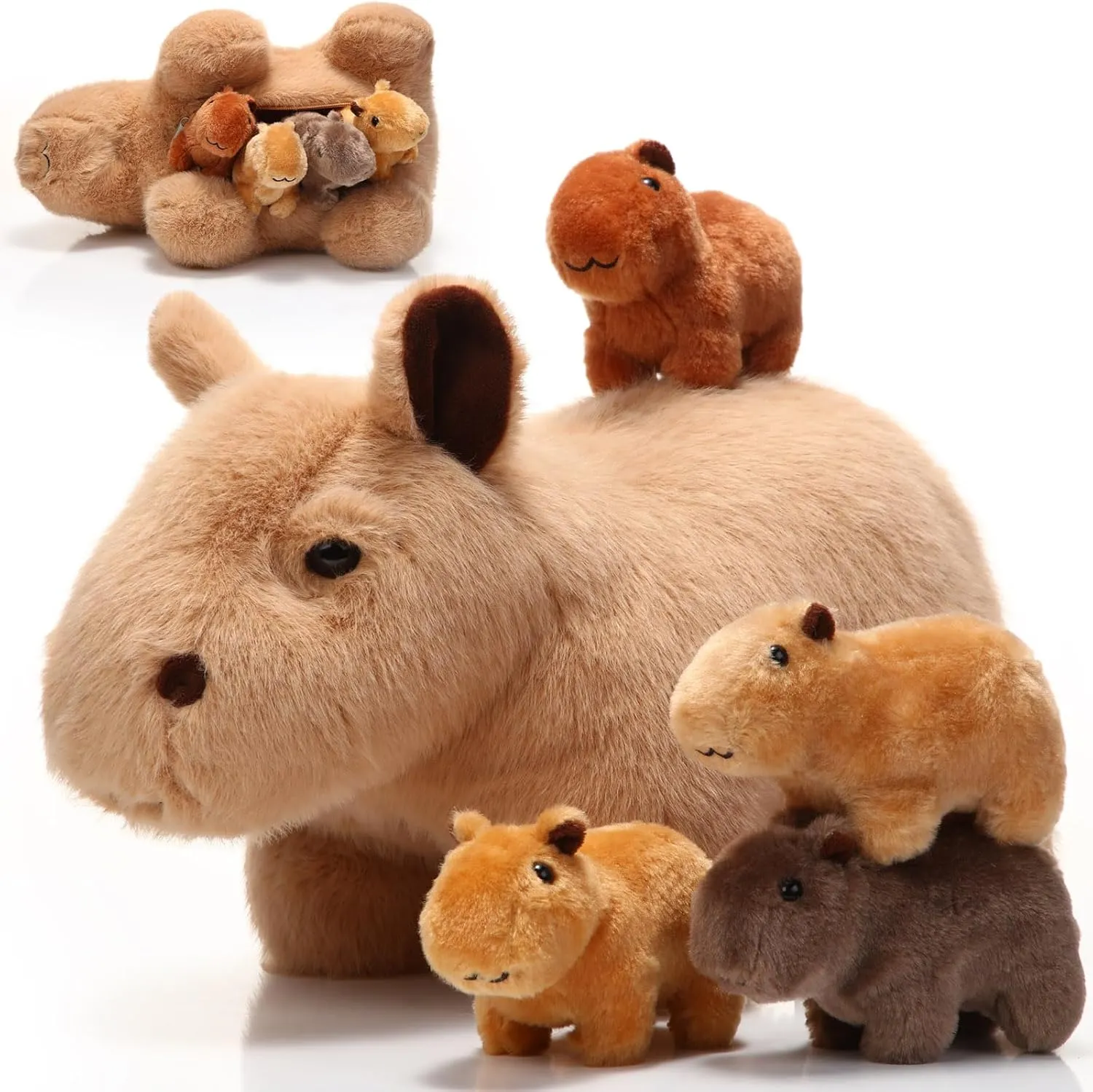 5 Pcs Capybara Stuffed Animals Capybara Plush Set Gift for Kids Mommy with 4 Cute Babies Inside Soft Stuffed Plushies for Boys Girls Birthday Party Favors(Light Color)