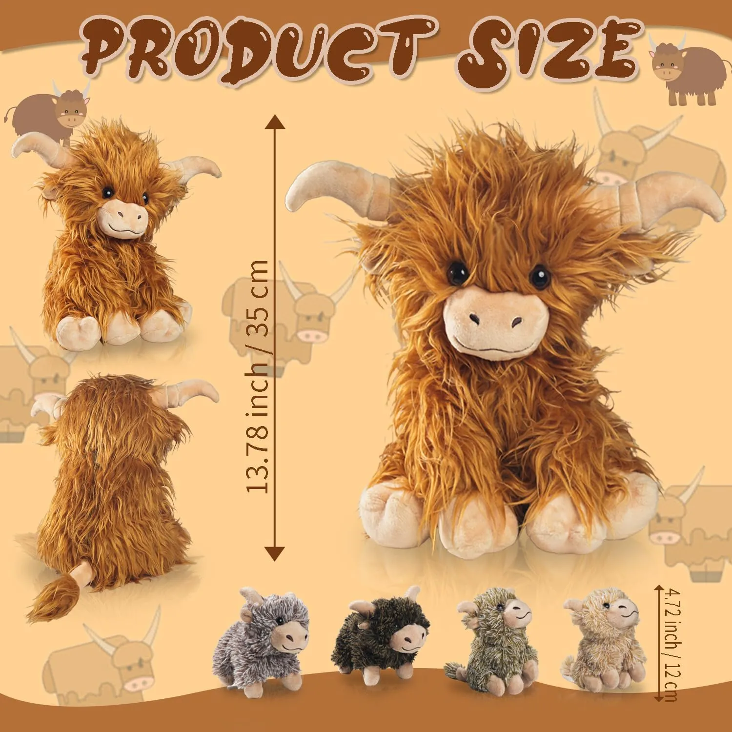 5 Pcs Highland Cow Stuffed Animal with Babies Inside 14" Large Fluffy Stuffed Highland Cow Plush Toy with 4 Baby Calves Highland Cows Doll Set for Kids Birthday Easter Stuffers Gifts