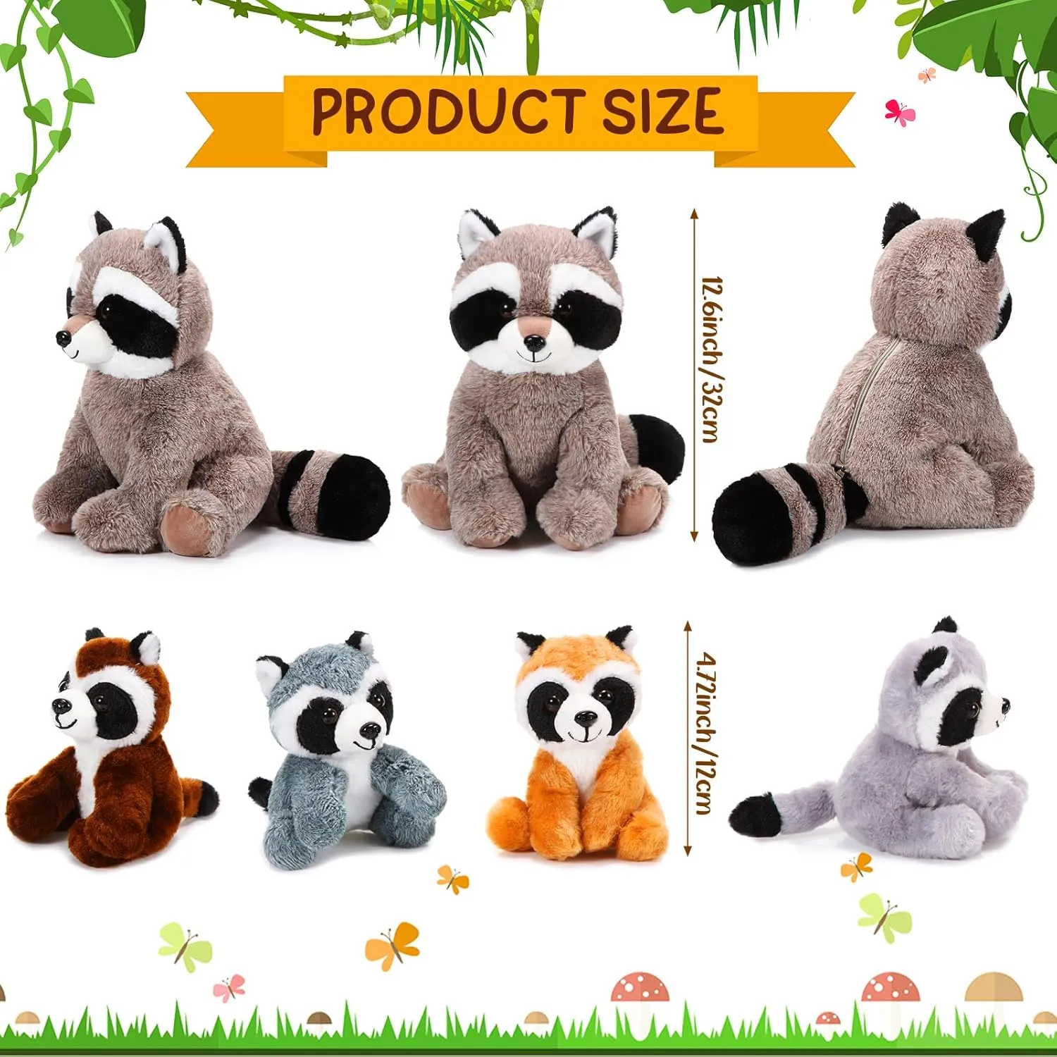 5 Pcs Raccoon Stuffed Animal Set Adorable Mommy Raccoon Plush with 4 Cute Babies in Tummy Soft Cuddly Plushie for Birthday Woodland Party Decor(Cuddly Style)