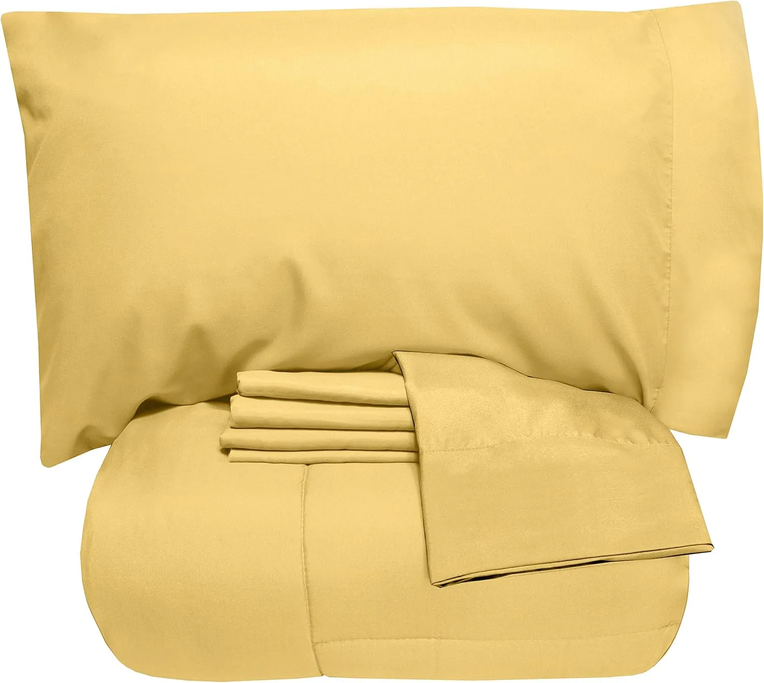5 Piece Twin Comforter Set All Season Soft Down Alternative Blanket & Luxurious Cotton Fits Mattress Up to 18" Deep Pocket Bed 4 Piece Sheet Set Gold