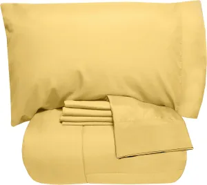 5 Piece Twin Comforter Set All Season Soft Down Alternative Blanket & Luxurious Cotton Fits Mattress Up to 18" Deep Pocket Bed 4 Piece Sheet Set Gold