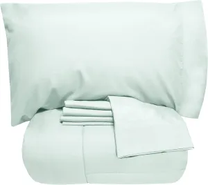 5 Piece Twin Comforter Set All Season Soft Down Alternative Blanket & Luxurious Cotton Fits Mattress Up to 18" Deep Pocket Bed 4 Piece Sheet Set Sky Blue