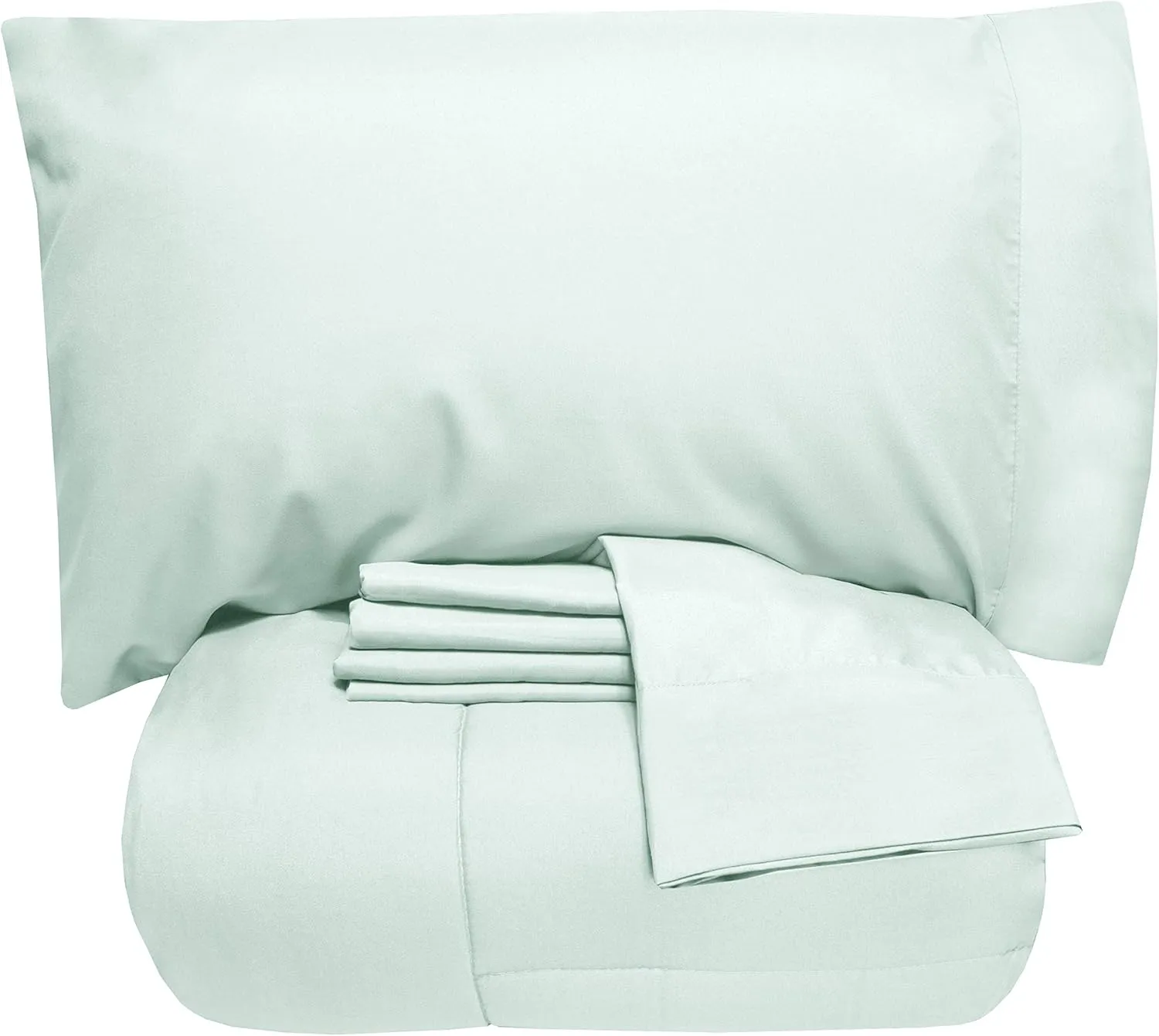 5 Piece Twin Comforter Set All Season Soft Down Alternative Blanket & Luxurious Cotton Fits Mattress Up to 18" Deep Pocket Bed 4 Piece Sheet Set Sky Blue