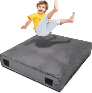 5 x 5 Ft Crash Pad – Soft Velvet Cover Sensory Crash Pad for Kids with Durable Shock-Absorbing Foam, Machine Washable Cover, Ultimate Comfort and Safety for Kids, Adults and Pets (Gray)