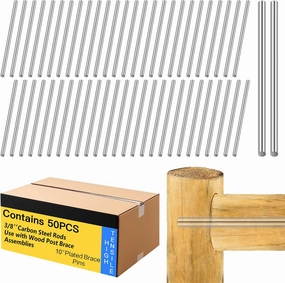 50 Pcs 10'' X 3/8 Inch Galvanized Brace Pin Shelf Brackets Pegs for H- Fence Rust-Resistant Plated Brace Pins Fence Post Bracing Tool for Homeowners Farmers Contractors Building Farm
