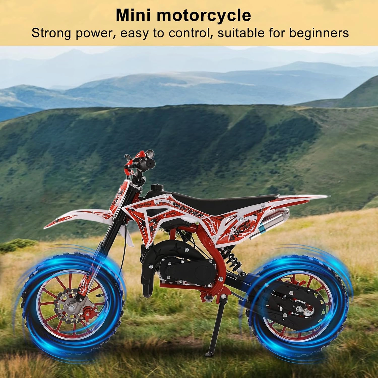 50cc Kids Gas Dirt Bike,Children 2-Stroke Gas Power Motorcycle Petrol Pocket Motorbike Off Road Mini Bike with Front Rear Disc Brakes Max Speed 40KM/H for Boy Girl Age 8-14 Red