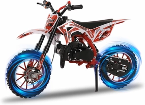 50cc Kids Gas Dirt Bike,Children 2-Stroke Gas Power Motorcycle Petrol Pocket Motorbike Off Road Mini Bike with Front Rear Disc Brakes Max Speed 40KM/H for Boy Girl Age 8-14 Red