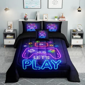 6 PCS Gaming Bedding Sets,Purple Gaming Comforter Set for Boys,Kids Bedding Set for Boys,Full Size Bedding Sets for Boy,Bed in A Bag with Sheets(Full,Purple Color)