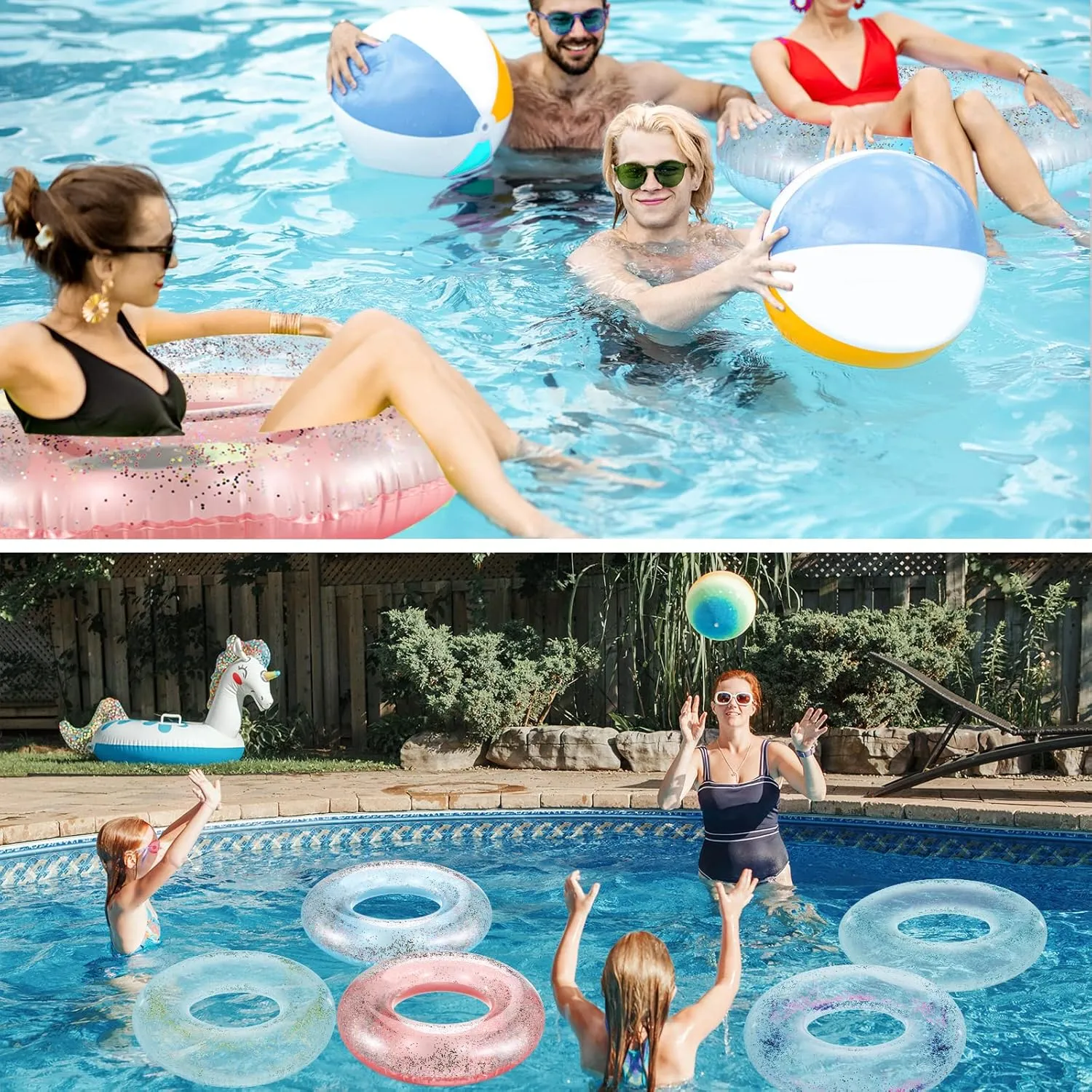 6 Pcs Glitter Pool Floats Inflatable Pool Tube Transparent Swimming Ring Bachelorette Party Floatie Colorful Disco Inner Tube for Adults, Bride Wedding Engagement Beach Party Favors