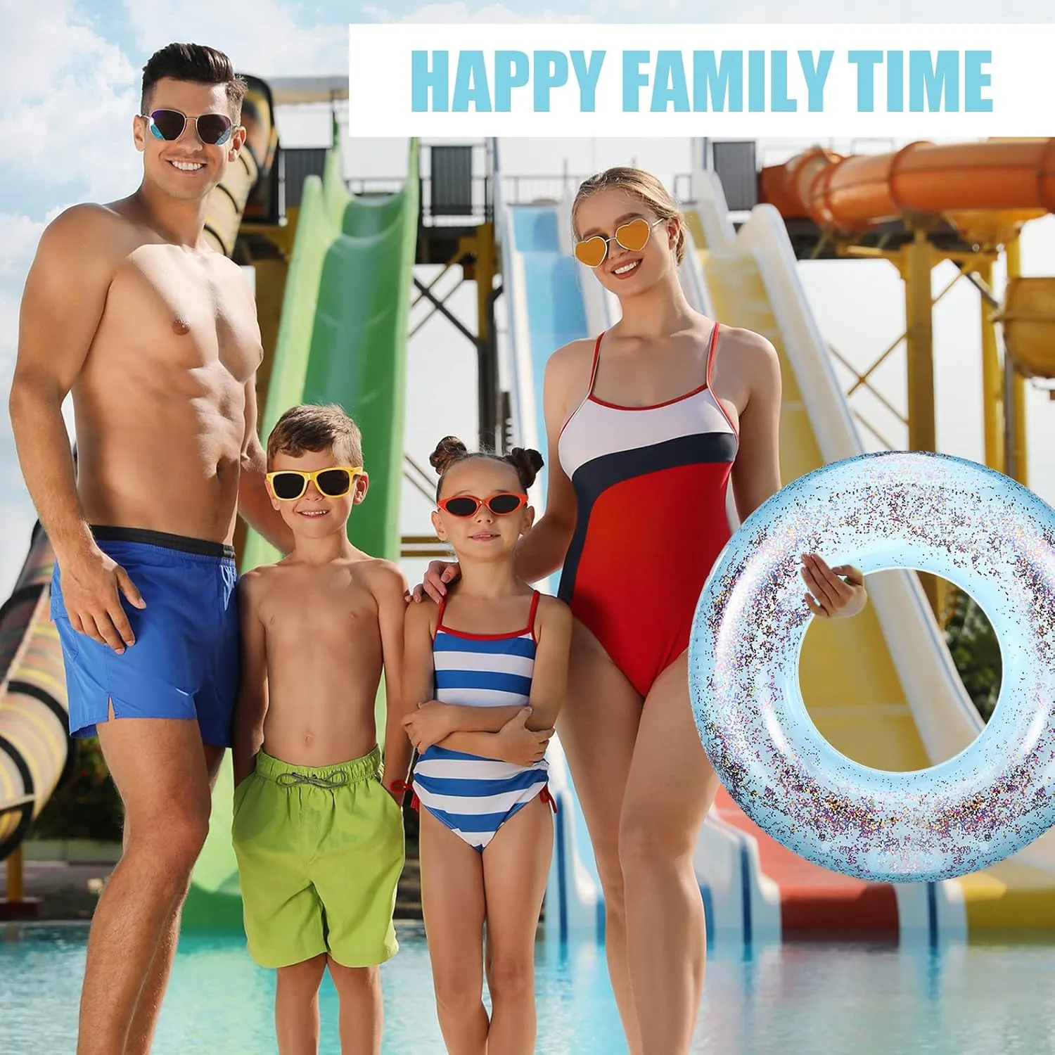 6 Pcs Glitter Pool Floats Inflatable Pool Tube Transparent Swimming Ring Bachelorette Party Floatie Colorful Disco Inner Tube for Adults, Bride Wedding Engagement Beach Party Favors