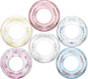 6 Pcs Glitter Pool Floats Inflatable Pool Tube Transparent Swimming Ring Bachelorette Party Floatie Colorful Disco Inner Tube for Adults, Bride Wedding Engagement Beach Party Favors