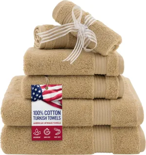 6 Piece Towel Set for Bathroom Clearance Prime, 100% Cotton Turkish Bathroom Towels, 2 Bath Towels 2 Hand Towels 2 Washcloths, Beige