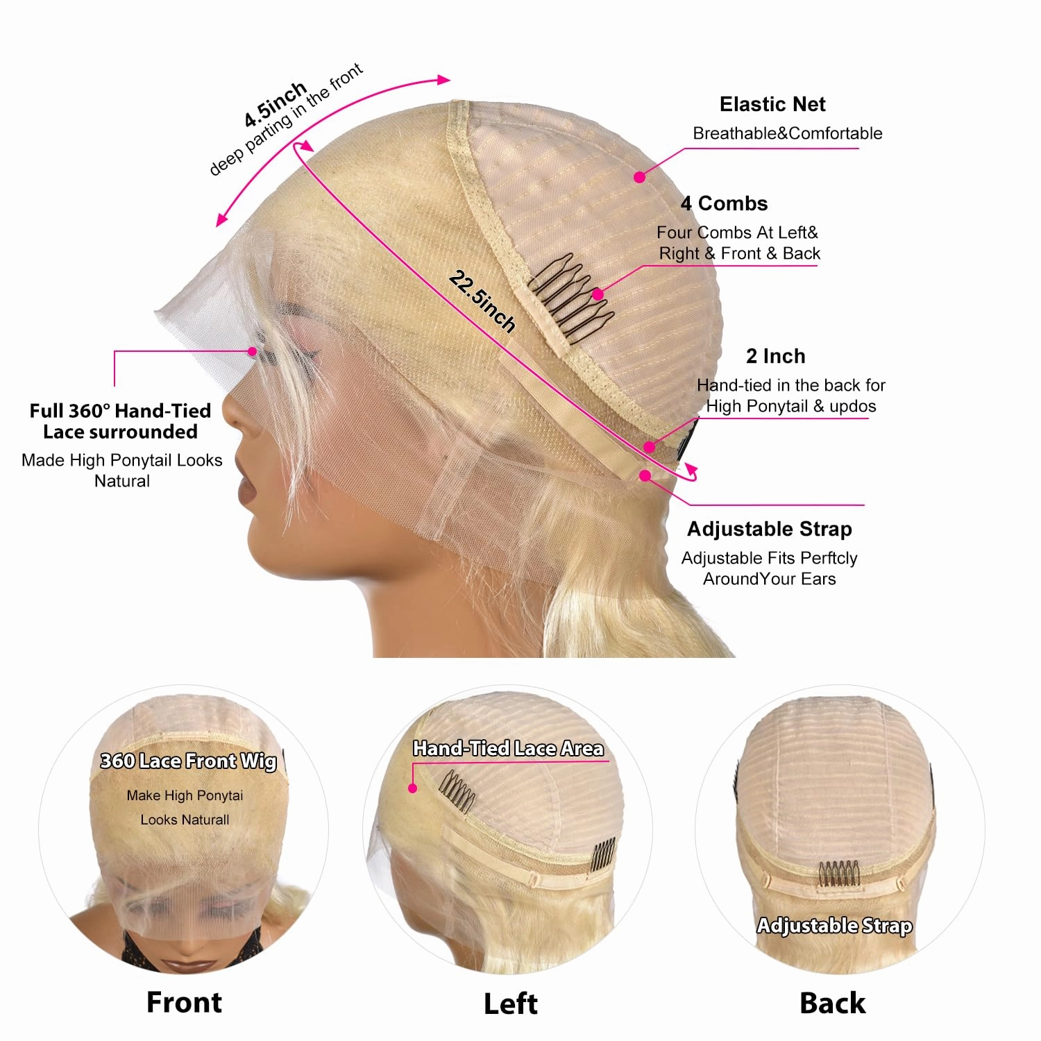 613 Lace Front Wig Human Hair 360 Body Wave Blonde Lace Front Wigs Human Hair Blonde Wig Full Lace Human Hair Wigs 200% Density (36 inch)