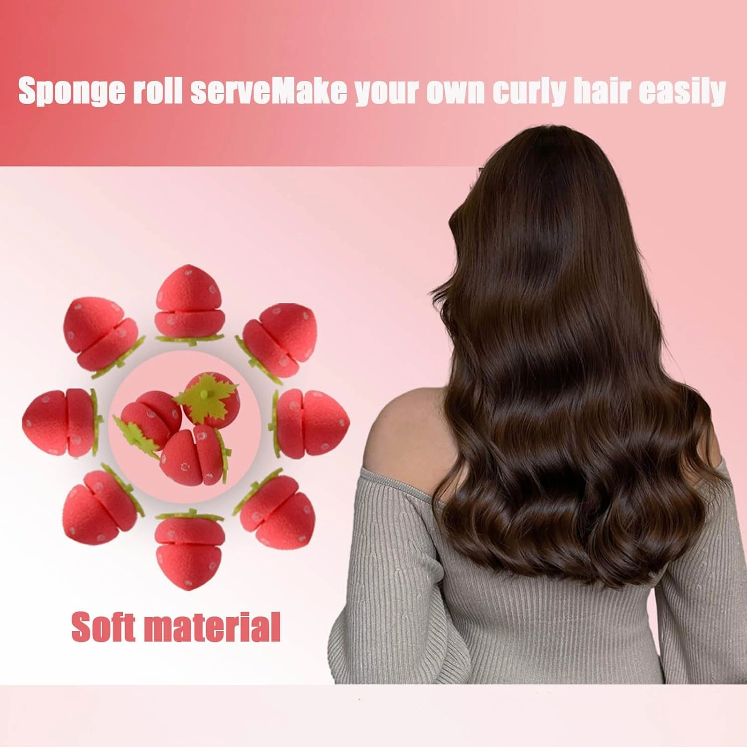 6/12/24pcs Strawberry Heatless Curlers, Strawberry Heatless Curls, Strawberry Foam Rollers, Foam Strawberry Overnight Shape Magic Hair Curls, Sponge Heatless Hair Curler Overnight (30 PCS, one size)