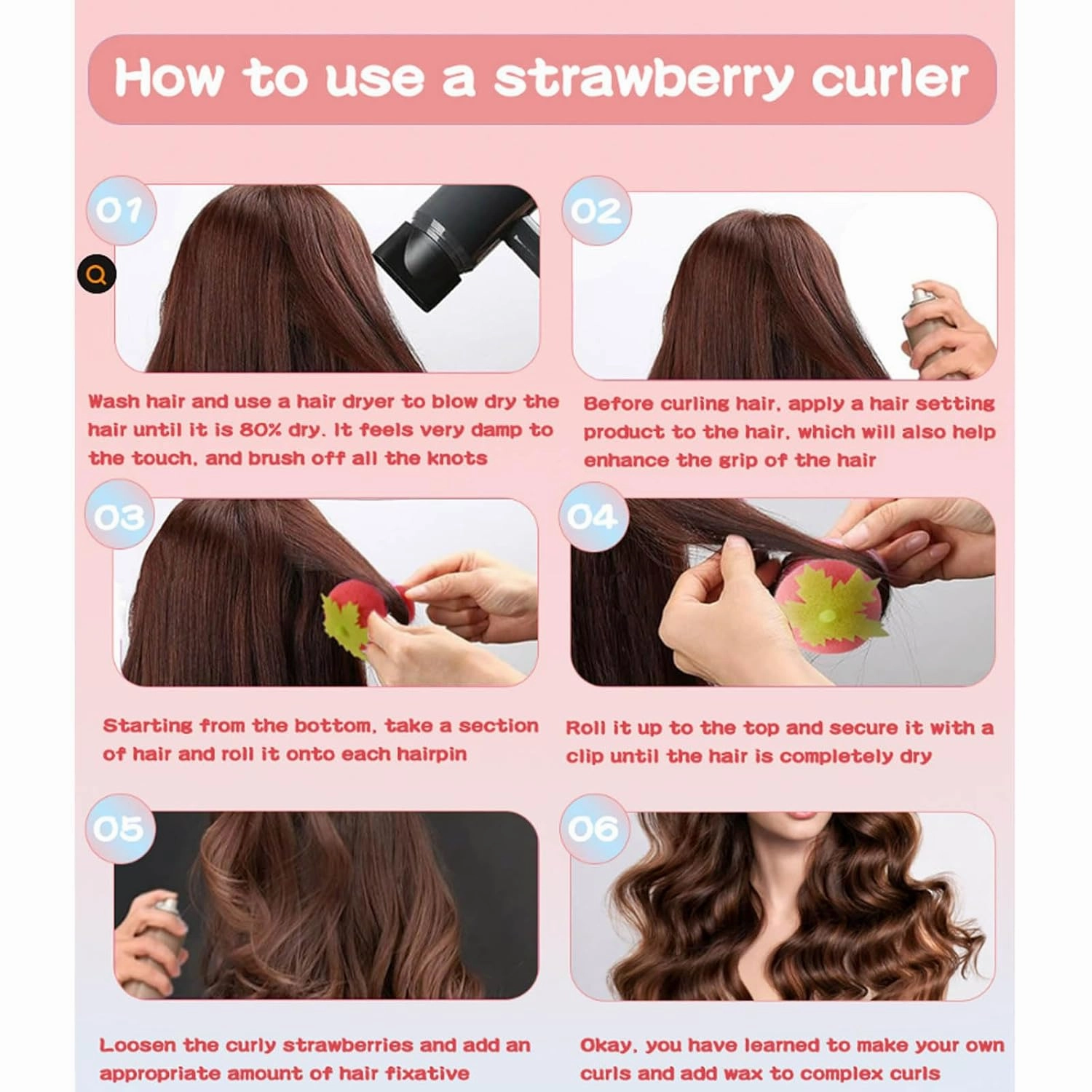 6/12/24pcs Strawberry Heatless Curlers, Strawberry Heatless Curls, Strawberry Foam Rollers, Foam Strawberry Overnight Shape Magic Hair Curls, Sponge Heatless Hair Curler Overnight (30 PCS, one size)