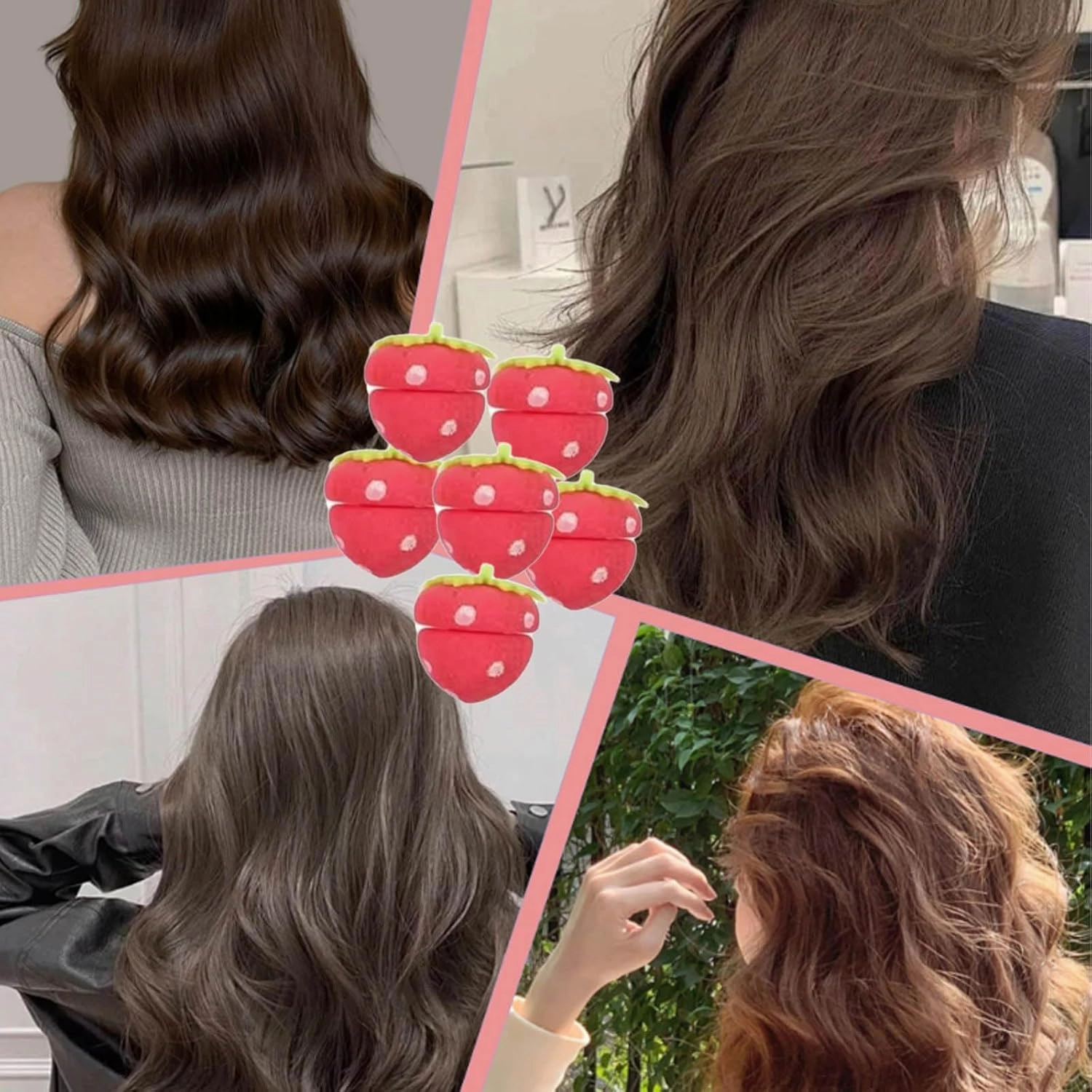 6/12/24pcs Strawberry Heatless Curlers, Strawberry Heatless Curls, Strawberry Foam Rollers, Foam Strawberry Overnight Shape Magic Hair Curls, Sponge Heatless Hair Curler Overnight (30 PCS, one size)