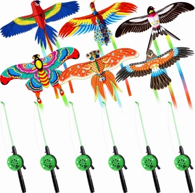6 Pcs Large Fishing Rod Kite for Kid Adults, 23.62 Inch Vivid Butterfly Kite Bulk, Easy to Fly, Swallow Parrot Goldfish Phoenix Kites for Adults Family in Spring Outdoor Beach Team Building