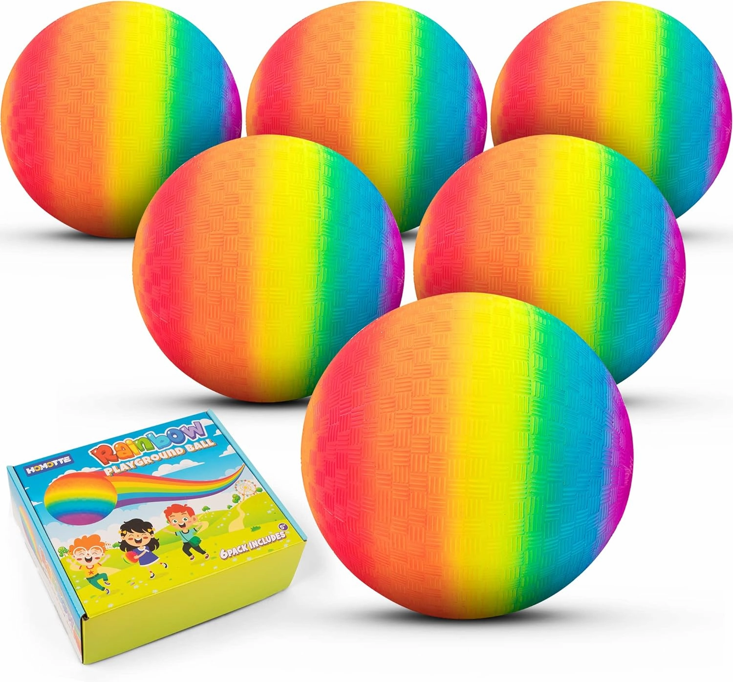 6 Pcs Rainbow Playground Balls for Kids, 5 Inch Small Kickball Dodgeballs, Mini Toy Ball Handball Set for Indoor & Outdoor Activities with Hand Pump