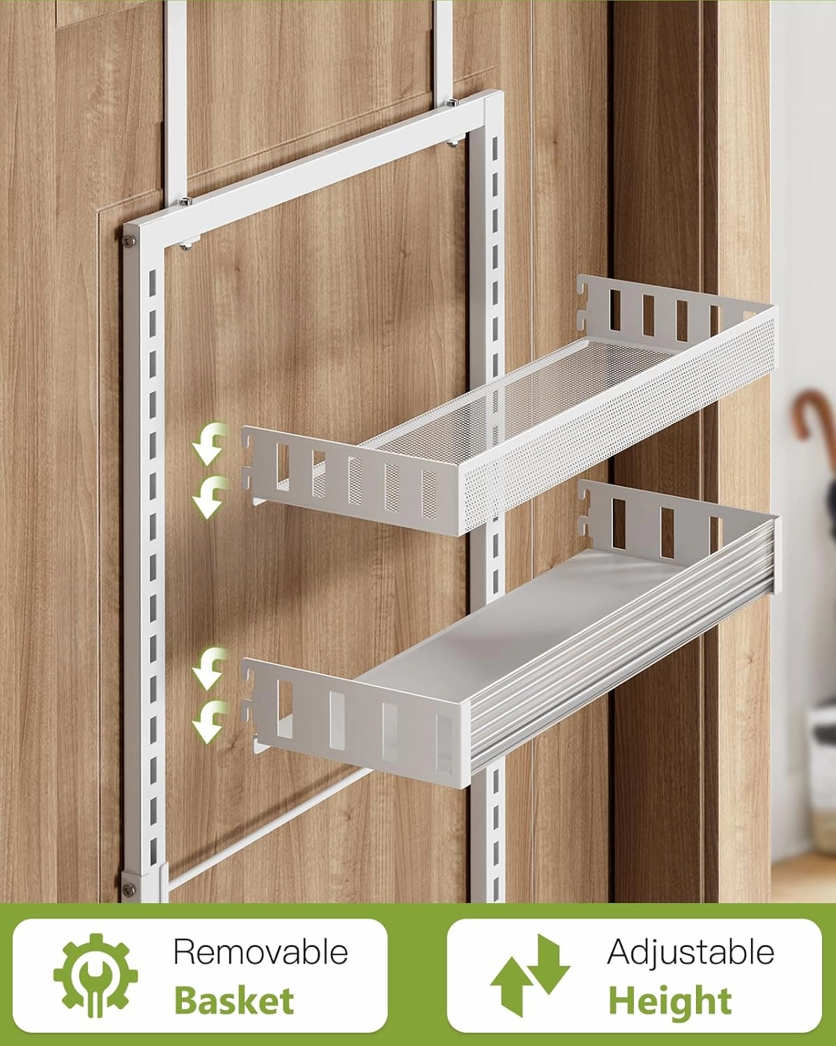 6-Tier Over The Door Pantry Organizer, 2 in 1 Large Door Spice Rack with Adjustable Metal Baskets, Heavy Duty Hanging or Wall Mounted Storage Organizer for Kitchen Pantry and Room Wall