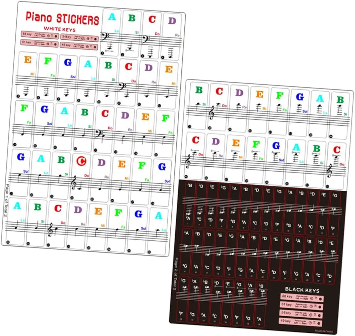 6sets Piano Keyboard Stickers Set Removable Labels for Keyboards Easy to Apply Print for Beginners Material for Learning Piano Set