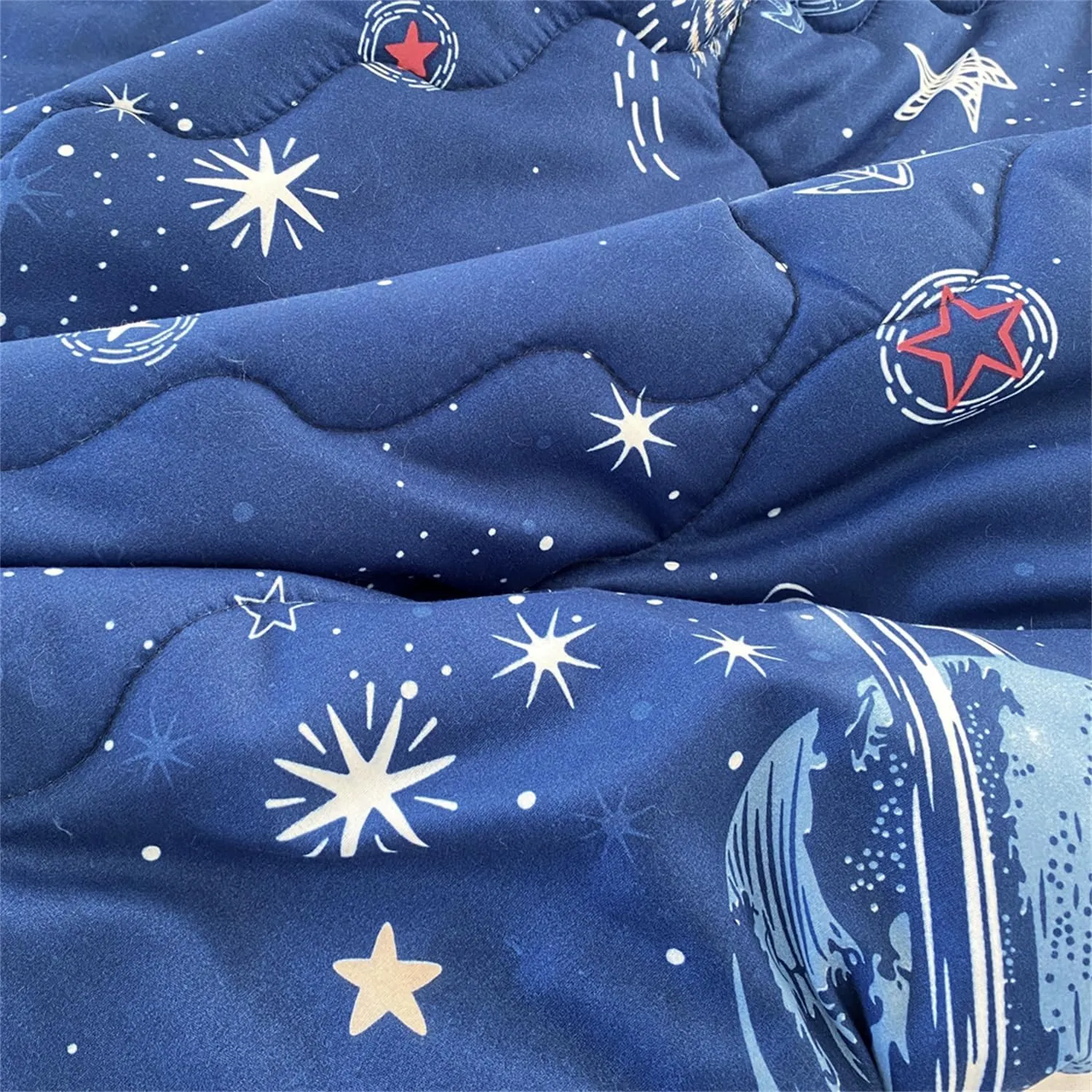 7 Piece Boys Space Comforter Set Full Size Bed in A Bag Star Rocket Galaxy Universe Planets Bedding Set for Kids Teens Girls Microfiber Blue Quilt All Season