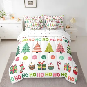 7 Pieces Kids Teens Christmas Tree Bed in a Bag Full Size Santa Claus Bedding Set with Comforter,Sheet Set,Pillowcase and Sham Cartoon Snowman Bed Set Colorful Xmas Bedding for Room Decorative