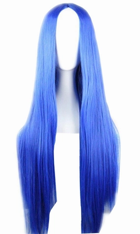 75cm 29.5 inches Blue Wig Women's Long Straight Middle Part Synthetic Hair Wigs No bangs Cosplay Anime Halloween Costume Party Hair Wig for Women with Wig Cap