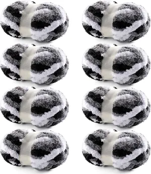 8 Pack Chunky Yarn for Hand Knitting - Chunky Chenille Blanket Yarn for Crocheting and Crochet with Jumbo Fluffy Super Bulky 28.4 yds 7.7 oz Each Skein (Black White Gray)