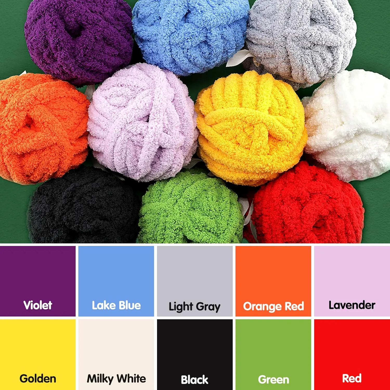 8 Pack Chunky Yarn for Hand Knitting - Chunky Chenille Blanket Yarn for Crocheting and Crochet with Jumbo Fluffy Super Bulky 28.4 yds 7.7 oz Each Skein (Black White Gray)