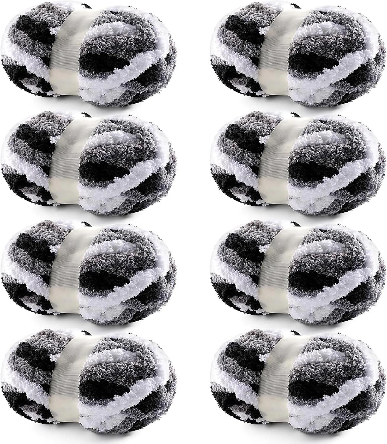 8 Pack Chunky Yarn for Hand Knitting - Chunky Chenille Blanket Yarn for Crocheting and Crochet with Jumbo Fluffy Super Bulky 28.4 yds 7.7 oz Each Skein (Black White Gray)