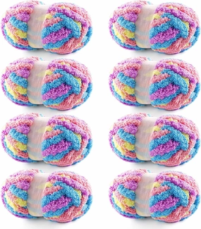 8 Pack Chunky Chenille Blanket Yarn for Hand Knitting and Crocheting - Jumbo Fluffy Super Bulky Yarn 28.4 Yds 7.7 Oz Each Skein (Macaroon)