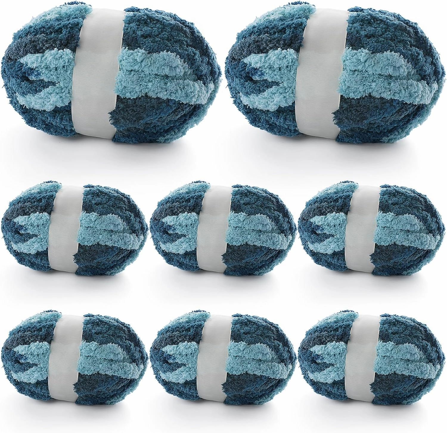 8 Pcs Chunky Yarn for Hand Knitting - Chunky Chenille Yarn for Crocheting - Fluffy Yarn for Crochet - Jumbo Yarn for Hand Knitting 227 yds 61.6 oz of Super Bulky Yarn (Dark Blue-Blue-Black)